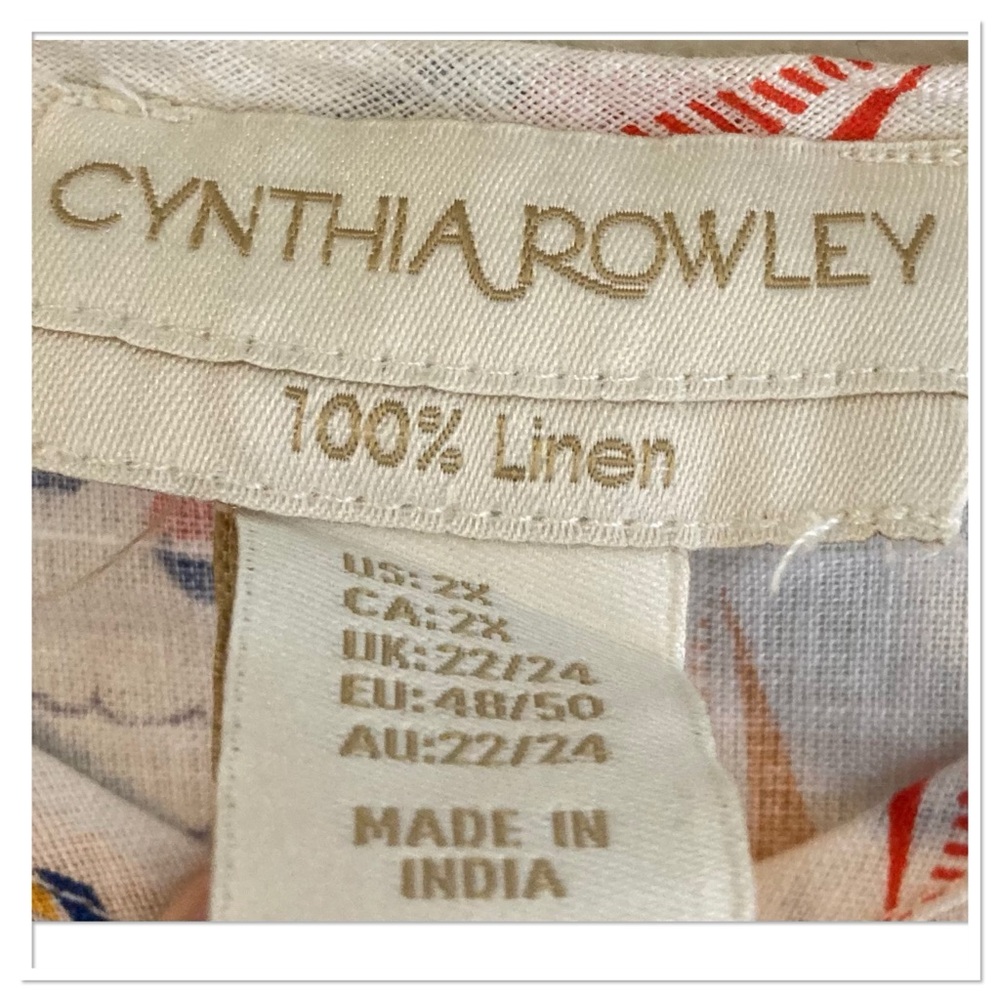 Cynthia Rowley Linen Sailboat Blouse Short Sleeve Red Blue Size 2X - Picture 5 of 5